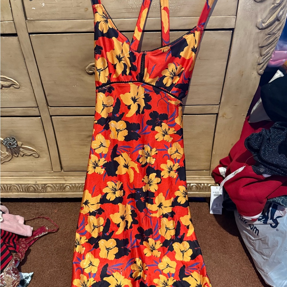 Urban Outfitters Strapless Floral Dress - Red and Yellow
